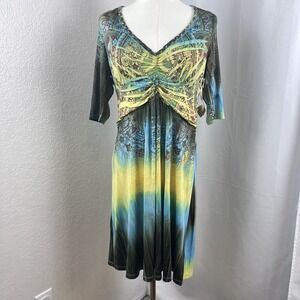 Y2K One World Dress Womens M Babydoll Tie Dye Boho Artsy Fairy Hippie‎ Statement